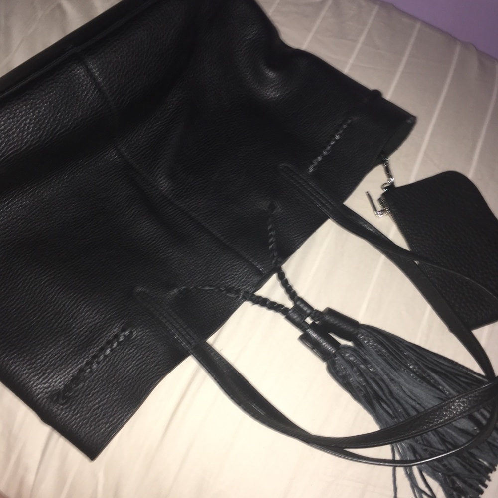 Rebecca Minkoff Black Leather Tote with Tassel